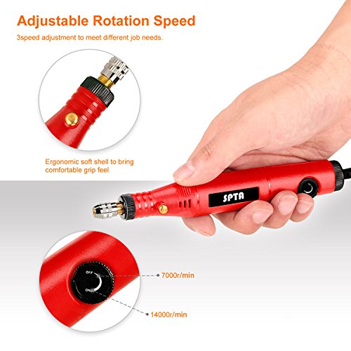 Electric Rotary Tool Kit, SPTA Mini Electric Grinder Set/Nail Drill Mini Handle Electric Drill Grinding Engraving Pen Milling Trimming Polishing Drilling Cutting Engraving Tool 33Pcs Kit
