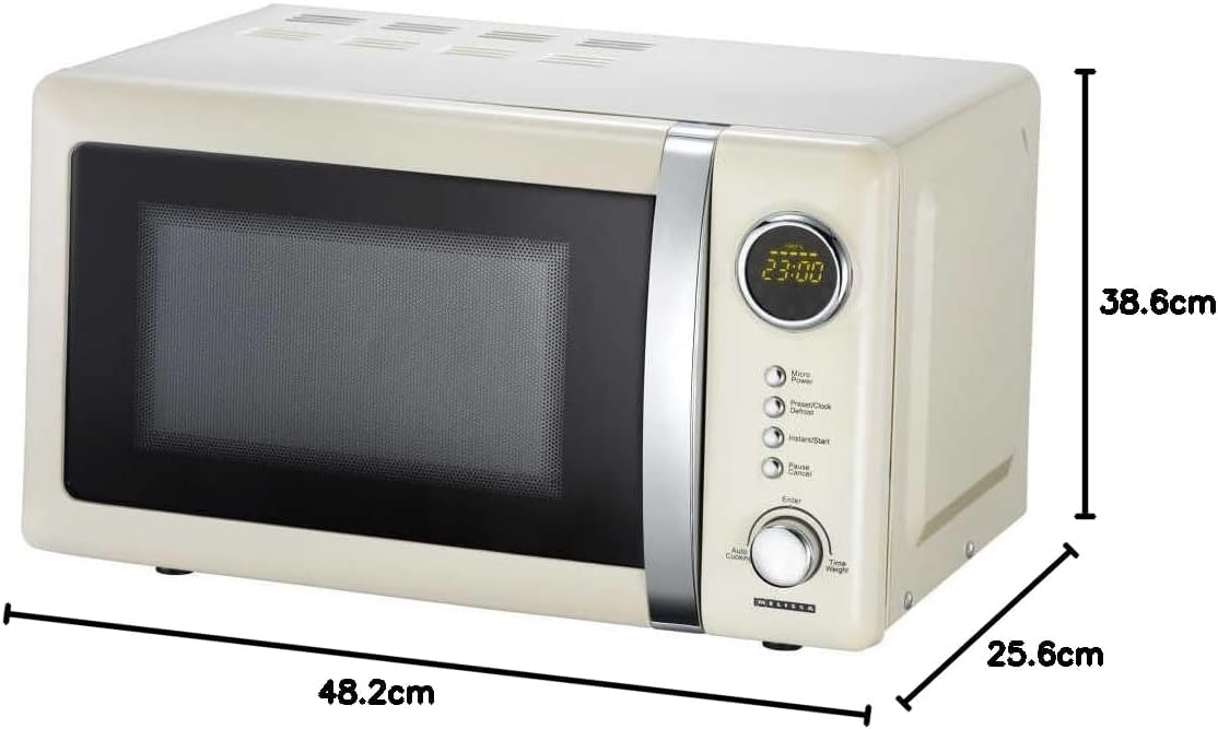 Melissa 16330108-16330109 Classico Mikrowelle - Microwave | Microwellengerät - Retro-Design Metall-Gehäuse - 20 Liter - 700 Watt - Timer - 5 Leistungsstufen