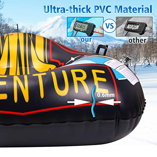 Winzwon Snow Tube for Adult and Kid Heavy Duty Inflatable Large Snow Sledding Tube with Handles for Winter Christmas Snow(Yellow & Triangle) - Thumbnail 5