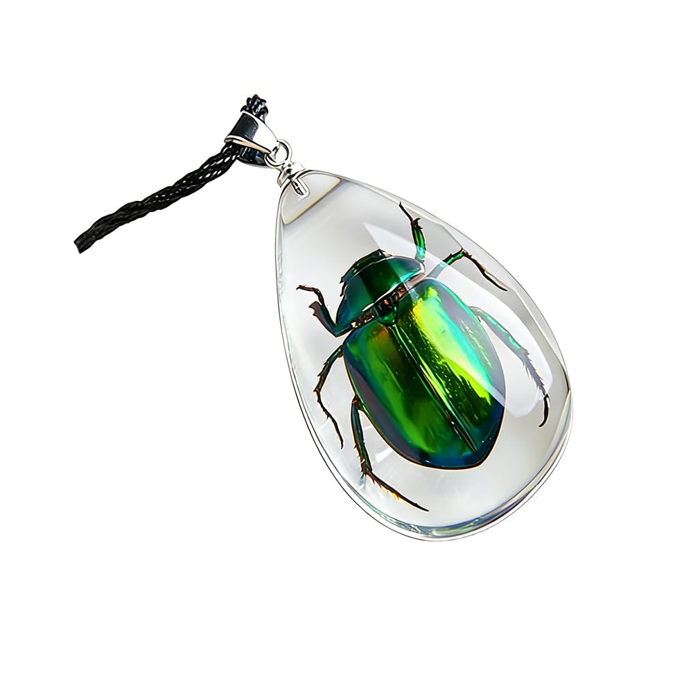 Acxico 1Pcs Egyptian Scarab Beetle in Resin Charm Tibetan Silver 18" Necklace