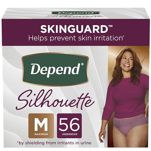 Image of Depend Silhouette Adult Incontinence and Postpartum Underwear for Women, Medium, Maximum Absorbency, Berry, 56 Count (2 Packs of 28), Packaging May Vary