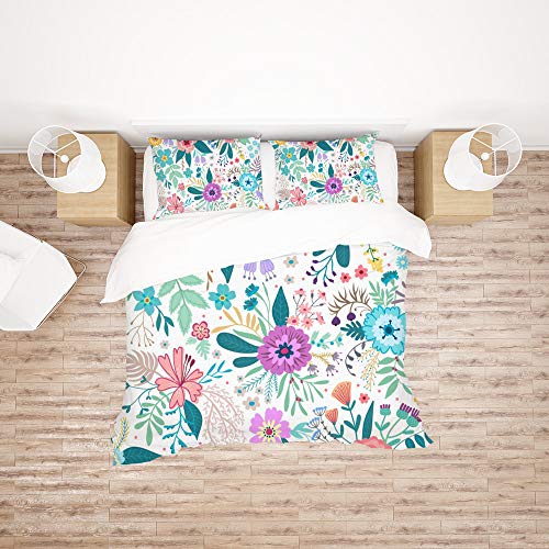 Parure de lit fleurs grand teint housse de couette polyester infroissable lit simple - 3