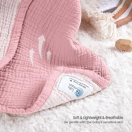 Image of lulumoon Muslin Baby Blanket for Girls: 4-Layer Soft Cotton Toddler Blanket for Daycare - Reversible Lightweight Crib Bedding for Stroller & Travel 47 inchx47 inch(Pink)
