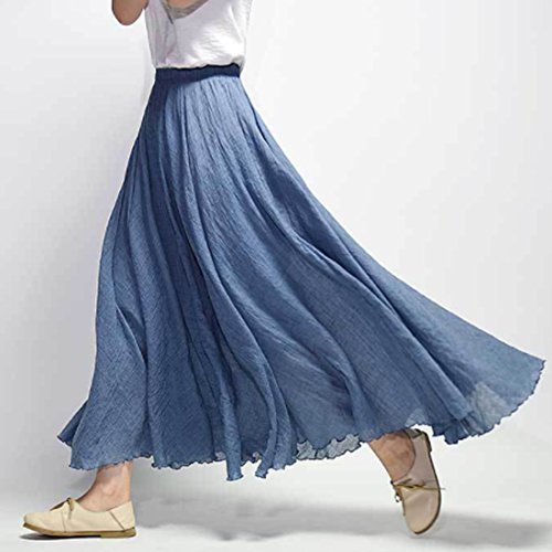 Kafeimali Women Bohemian Cotton Linen Double Layer Elastic Waist Long Maxi Skirt2