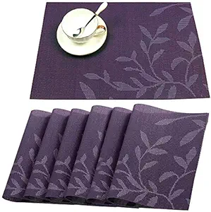 pepplo PVC Woven Vinyl Heat Insulation Washable Indoor, Outdoor for Dining Table (Purple) - Set of 6PCS