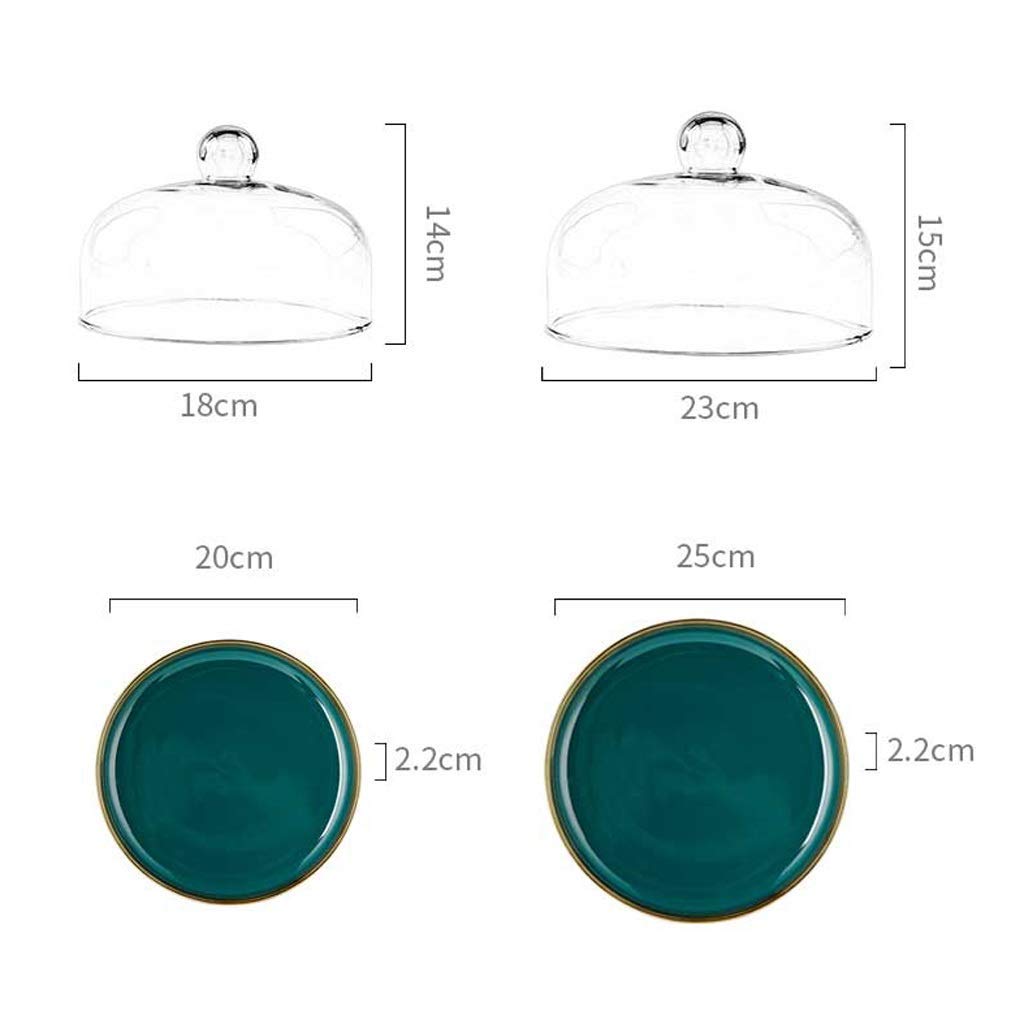 MU Soporte para tartas de cerámica verde oscuro, cúpula de cristal transparente, cubierta de polvo para pan y postre, bandeja de exhibición de té de tarde y postre, 20 cm