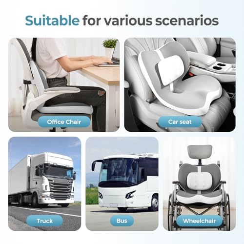 Image of FLORICH 2 in1 Truck Seat Cushion and Lumbar Support Pillow Memory Foam Car Seat Cushion with Adjustable Strap for Truck Driver Long Drives, Fits Semi Truck Seat,Car,Office&Gaming Chair(Grey)