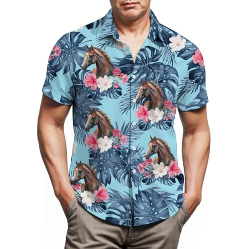 Horse Hawaiian Shirts for Men,Button Down Beach Casual Shirts
