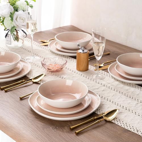 Image of AmorArc Ceramic Dinnerware Sets,Handmade Reactive Glaze Stoneware Plates and Bowls Sets,Highly Scratch Resistant | Dishwasher & Microwave Safe Dishes Set,Service for 4 (12pc)