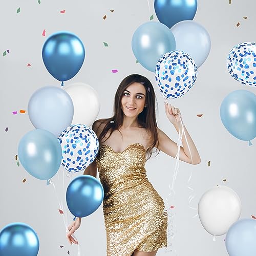 Image of 60pcs Blue & White Balloons - 12in Metallic Blue Pearl Confetti Latex - Boys Birthday, Baby Shower, Wedding Decorations
