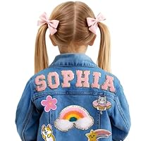CHARMIBLE Personalised Kids Denim Jacket with Name, Custom Jean Jackets for Boys Girls, Spring & Fall Denim Blue Jacket for Kid, Personalised Gifts for 1-8 Year Old Kids Birthday Christmas Easter