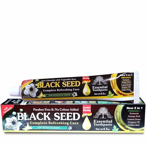 Organic Black Seed Essential Toothpaste 5 in 1 100% Fluoride Free & Vegetable Base for Sensitive...