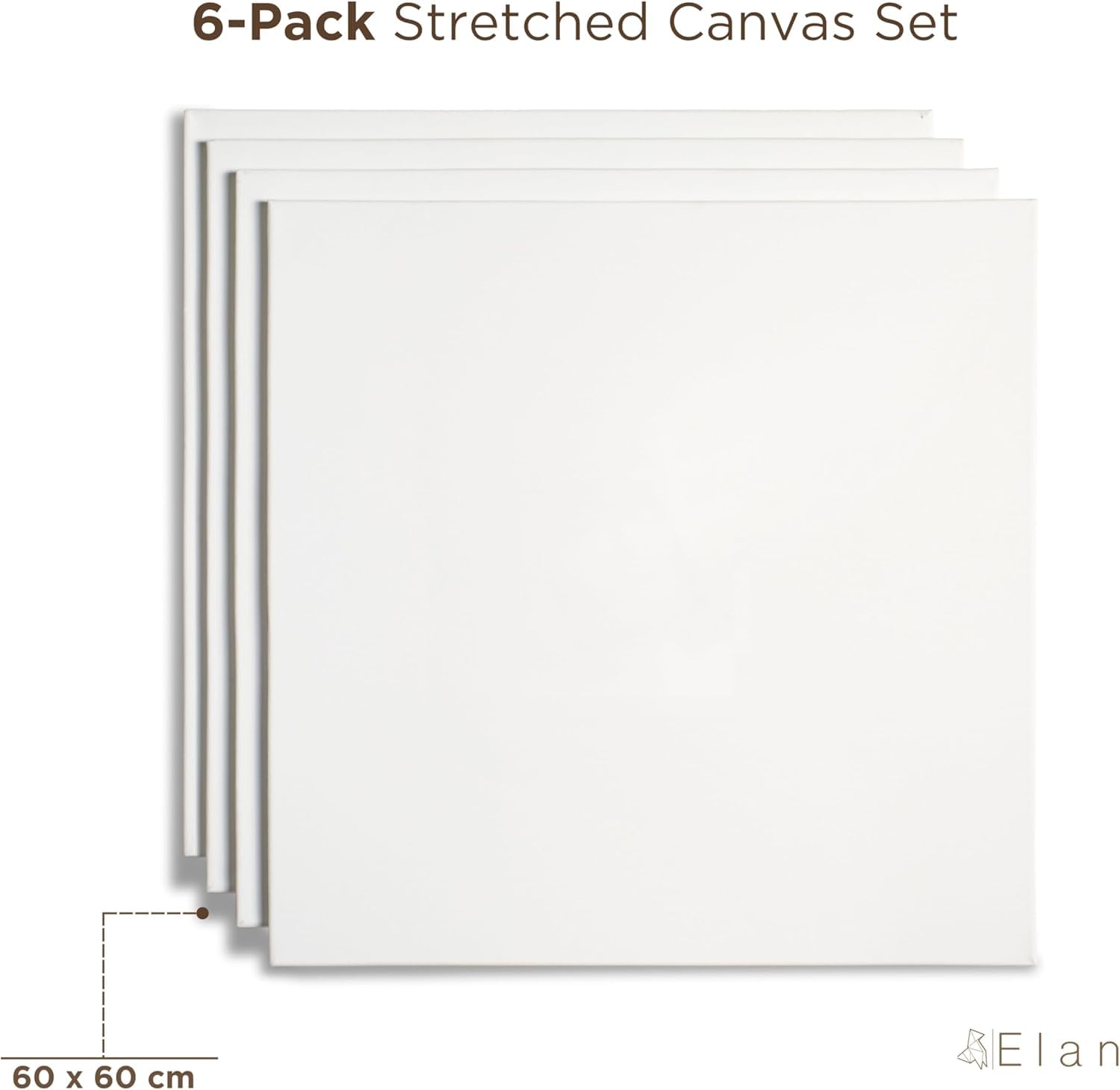 Elan Tela per Dipingere 50x50 380 gr, Set da 6 Tele per Dipingere 50x50, 100% Cotone Tele Pittura, Canvas for Painting 380 GSM, Tela 50x50