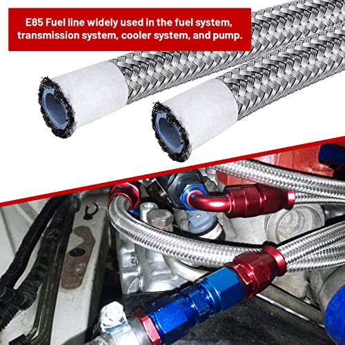 Piodelo 6AN 10FT PTFE Fuel Line Fitting Kit, E85 Nylon Braided Fuel Hose with 10PCS Aluminum Swivel Fuel Hose Fitting Adapter Kit - Red & Blue by Piodelo - Image 6