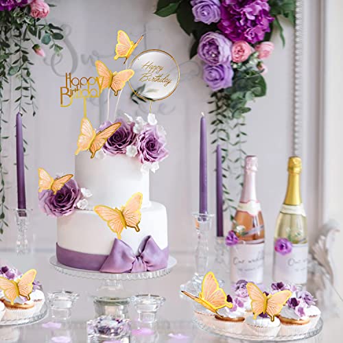 Langpa 22-Pieces Butterfly Cake Decorations With Happy Birthday Acrylic Cake Toppers For Baby Shower Wedding Birthday Party Decor (Orange) #TOP5