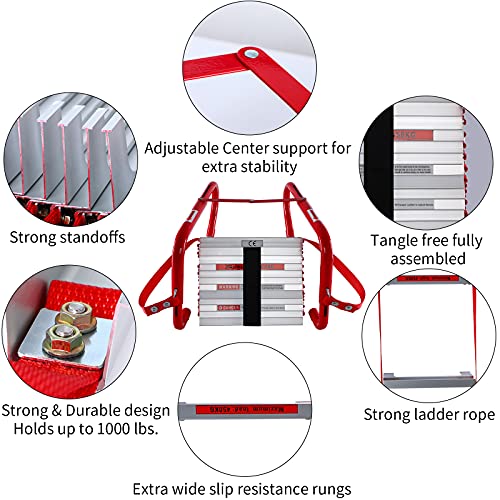 Winsense Retractable Fire Escape Ladder 2 Story Homes, 15 Foot With Wide Aluminum Steps For Adults Emergency Window Exit #TOP5