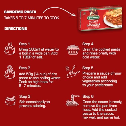 Image of San Remo Instant Lasagna Pasta 250g| Quick Cooking | Vegetarian | No Preservatives | Classic Pasta Sheets (Pack of 3)