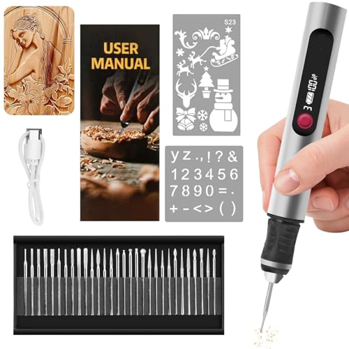 Stylo de gravure électrique avec régulateur à 3 vitesses, jusqu'à 25 000 tr/min, mini graveur avec 30 embouts, rechargeable par USB, multifonction, pour bois,...