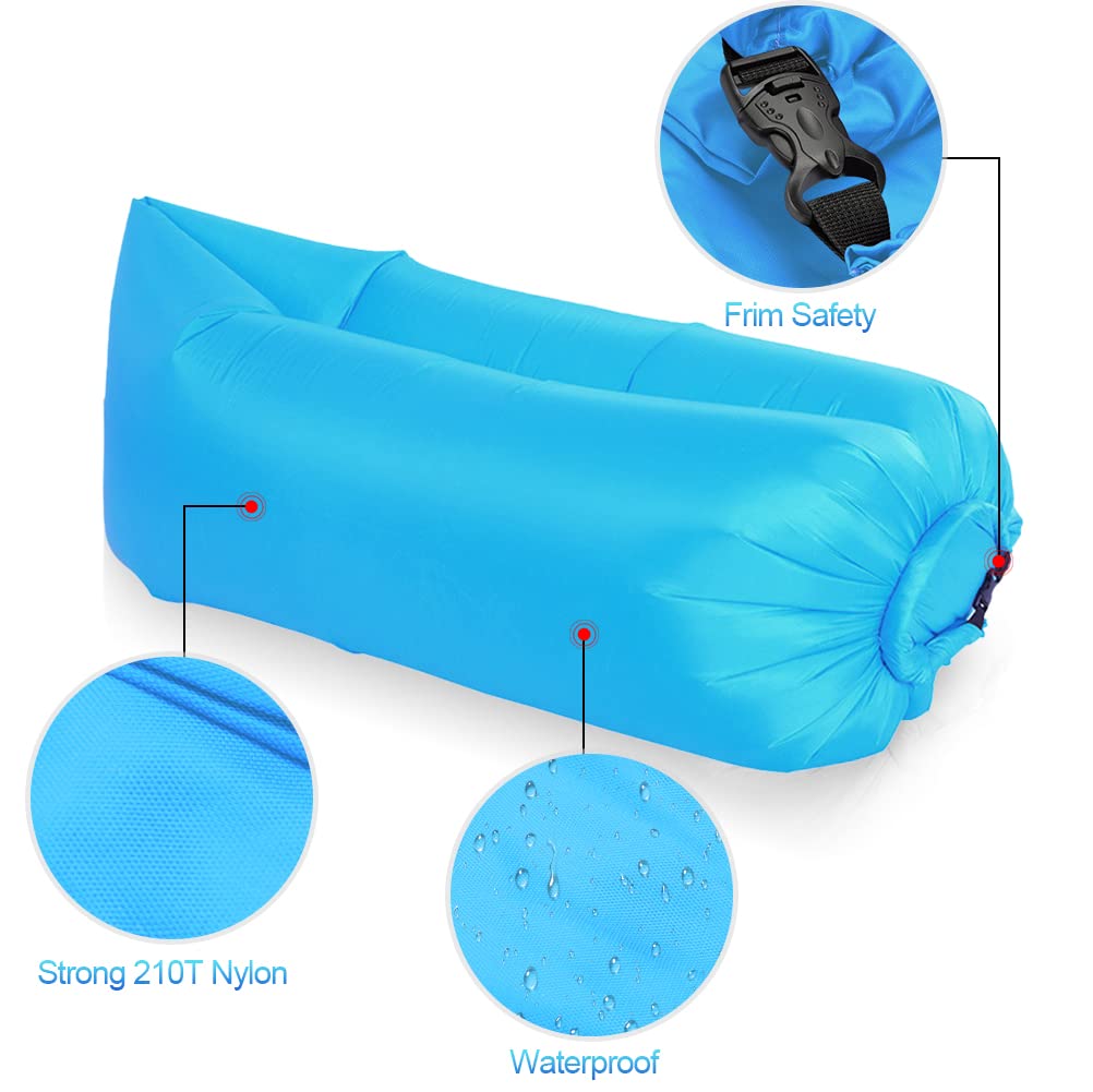 Gohytal Aufblasbare Liege, Luft Sofa, Luftsofa mit Tragetasche, Wasserdichtes Aufblasbare Air Lounger für Garten, Seeufer, Strand, Camping, Picknick, Musikfestivals, Aufblasbarer Sessel (Himmelblau)