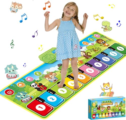 Kids Piano Mat, Floor Musical Keyboard Mat Touch Playmat Early Education Toys for 1 2 3 4 5 6+ Years Old Girls Boys, Built In 10 Instrument Sounds &10 Piano Keys, Recording Function
