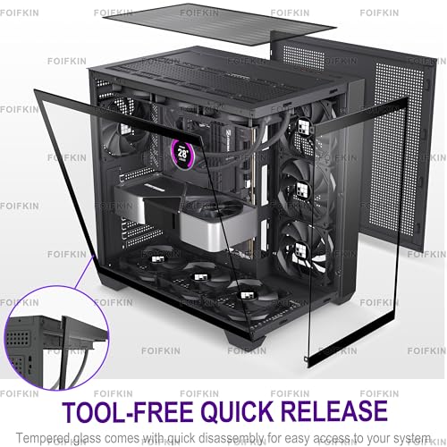 FOIFKIN F300 PC Gehäuse ATX mit 4 ohne RGB-Lüfter,Hoher Luftstrom Mid-Tower Computer Gehäuse,Gaming PC-Gehäuse Big Tower,ATX Gehäuse Schwarz,mit Type-C,360mm Radiator Computergehäuse (Schwarz, F300)