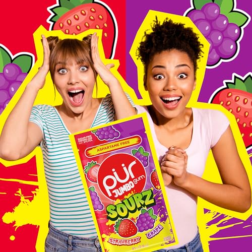 Image of PUR Jumbo Gum, Sour Strawberry & Grape, Xylitol Gum, 20 Count