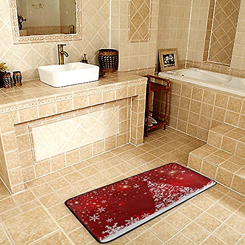 Christmas Tree Snowflake Kitchen Rugs Winter Snow Bath Rug Indoor Outdoor Doormat Runner Comfort Mat Non-Slip Carpet For Bathroom 39" X 20" #TOP1