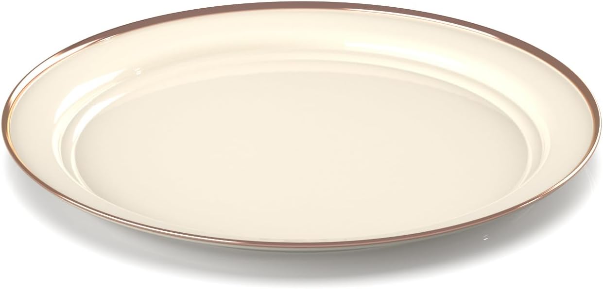 GSI Outdoors Mesa 2-Person Enamelware Dining Set 6-Pieces – Cream with Bronze-Finished Stainless Steel Rim, Dishwasher Safe