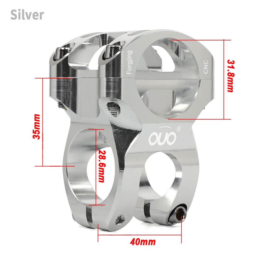 Bicycle Handlebar Stems 35MM Aluminum Alloy CNC Ultra Light Hollow Short Handlebar Riser for Most Bicycle, Road Bike, MTB, BMX, Fixie Gear, Cycling (Sliver)