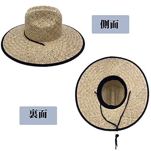 [Sandy ting] メンズ ストローハット カウボーイ 麦わら帽子 UVカット つば広 日焼け防止 男性 中折れ あご紐付き 通気性 トップ パナマ 釣り 農作 旅行60-63cm 4枚目