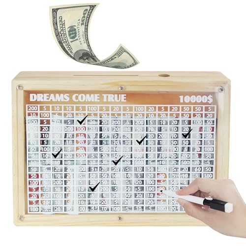 Wooden Money Savings Box 10000 Tenkaybox,Unbreakable and Reusable Challenge Piggy Bank for Adults,Kids,Parents with Counter, Cash Vault Saving Box Gifts for Boys and Girls,Caja para Ahorrar Dinero