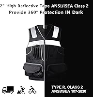 Vista 3 de Chaleco de seguridad Hi Vis con cintas reflectantes 3M, tela Oxford con 11 bolsillos, ropa de trabajo de construcción de visibilidad brillante