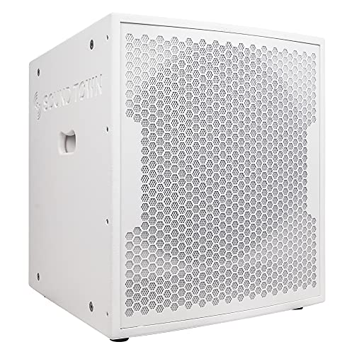 Sound Town 2000W 18" Active Powered Subwoofer with 2 Speaker Outputs, DJ/PA Pro Audio Sub with 4" Voice Coil, White (CARPO-18SWPW)