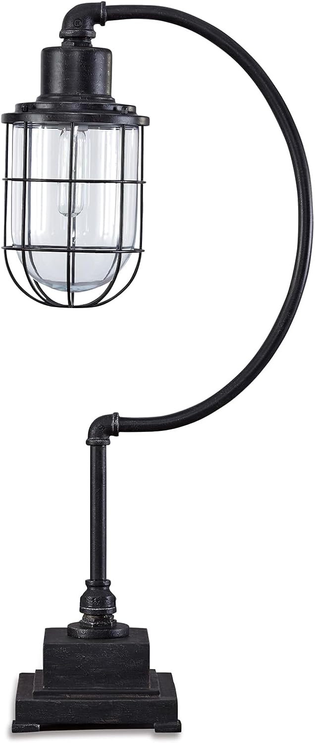 Signature Design by Ashley Jae Industrial 33.25" Metal Desk Lamp with Glass Shade, Black with Antique Finish