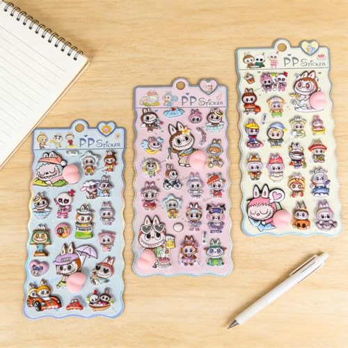 loong おしりぷにぷにシール かわいい ぷくぷく キャラクター 3D マシュマロ ふわふわ もちもち もっちりスクイーズ ステッカー シール帳 デコレーション 3セット X - Loong - 商品画像
