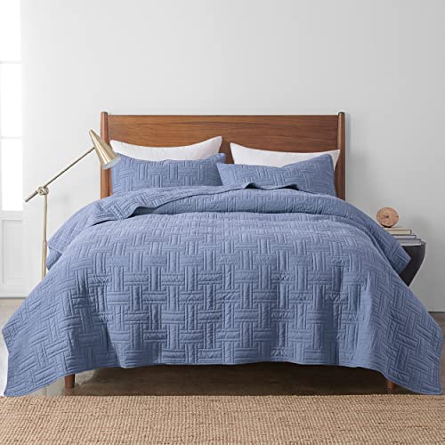 R.share Blue Quilt Queen Size Bedding Sets With Pillow Shams, Lightweight Soft Bedspread Coverlet, Basket Weave Quilted Blanket Thin Comforter Bed Cover For All Season, 3 Pieces, 90X90 Inches #TOP1