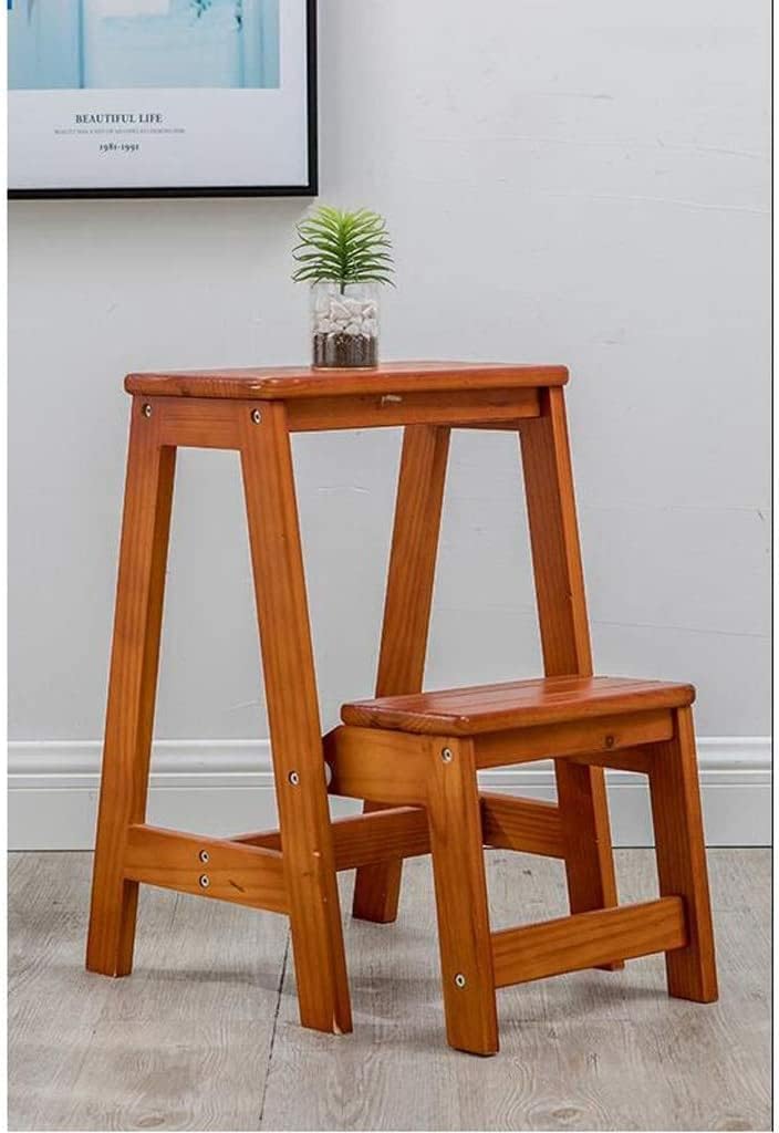 OKUOKA Outdoor Home Dual-Purpose Step Stool,Two Step Ladder Chair Indoor Multi-Function Creative Ladder Chair Dual-Use Ascending Stairs,Brown