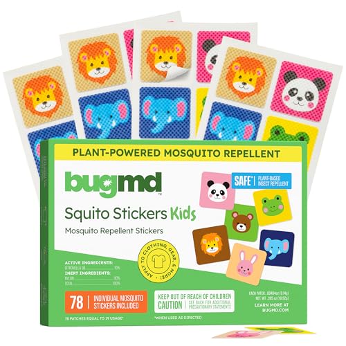 BugMD Squito Stickers Mosquito Repellent Patch Stickers for Kids (78 Stickers) Safe & Effective Insect Repellent Patches for Toddlers Kids Camping Beach & Outdoor Essentials