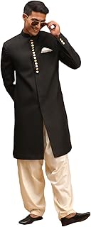 vastramay Men Men's Black And Cream Viscose Sherwani Set-picture-29