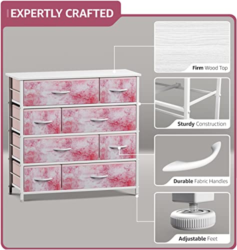 Sorbus Dresser With 8 Drawers - Furniture Storage Chest For Kid’s, Teens, Bedroom, Nursery, Playroom, Clothes, Toys - Steel Frame, Wood Top, Fabric Bins (Tie-Dye Pink) #TOP3
