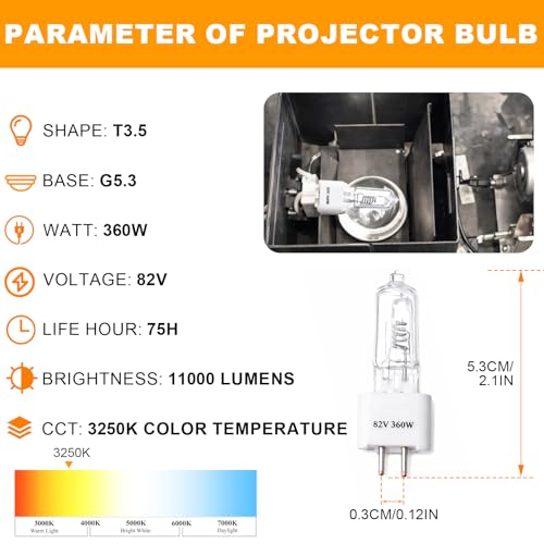 Image of Wadoy EY-B 82V 360W Projector Bulb RSE-57 Compatible with Apollo 15000 15002 15009 A1004 A1005 AL1004 AL1005 Overhead Projector Bi-Pin Based Stage & T3.5 Bulb - 2 Pack