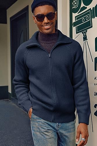 PJ PAUL JONES Men's Full Zip Cardigan Sweaters Unisex Relax Fit Lapel Collar Raglan Sleeve Casual Ribbed Sweater2