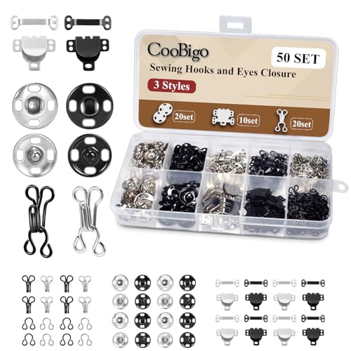 Hook and Eye Sewing Set Snap Button Kit with Bra Hooks & Skirt Hooks and Eyes Latches for Different Options for Sewing Closures 3 Styles Sewing Fasteners for Clothing