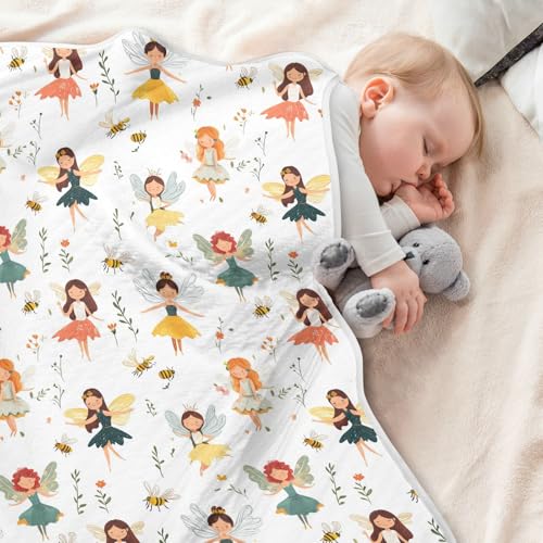 Image of Swaddle Blanket for Baby Boy and Girl Soft Crib Receiving Blanket for Infant Toddler Kid Crib Bedding 30X40in Cartoon Sweet Fairy White