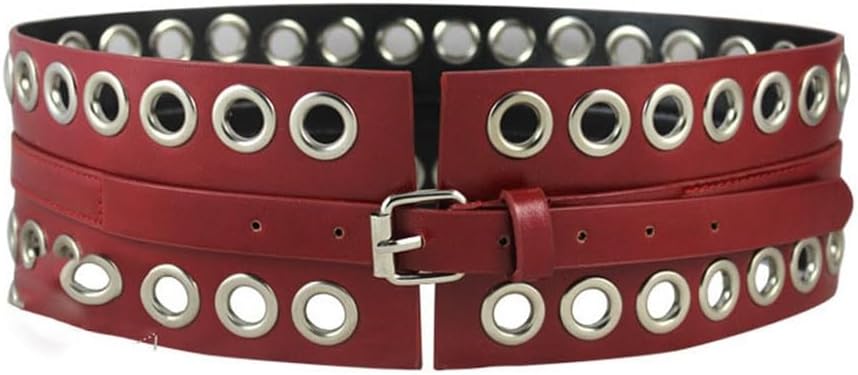 JSEIAJB Red Extra Wide Hollowed Out Pin Buckle Peplum Belt Skirt Decorative Waistband
