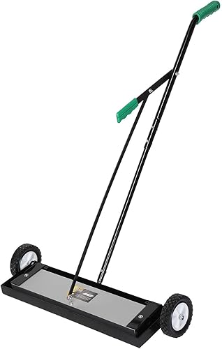 TUFFIOM Barredora magnética rodante de 24 pulgadas, resistente tipo empuje con liberación, para clavos, agujas, tornillos, colección