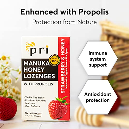 Pri Manuka Honey Lozenges With Propolis, Soothing Cough And Throat Drops, Mgo 300+ Certified (Strawberry, 16 Count/2 Pack) #TOP3
