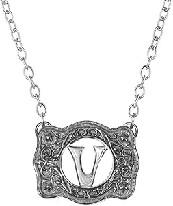 Belt Buckle Necklace Western Style Initial Letter Pendant Necklace, Decorative Belt Buckle Frame Design