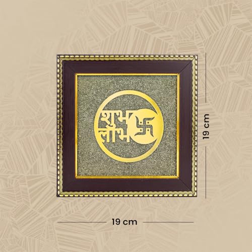 Image of Astrotalk Shubh Labh on Raw Pyrite Frame | Vastu Decorative Item for Wealth & Prosperity | Home Decor & Wall Decor Items for Living Room | Raw Pyrite Frame for Wall | Gift for Man & Woman