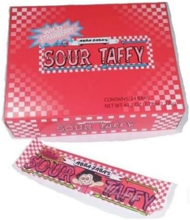 Abba Zaba Sour Taffy Wild Strawberry Candy - 24 per pack -- 12 packs per case.